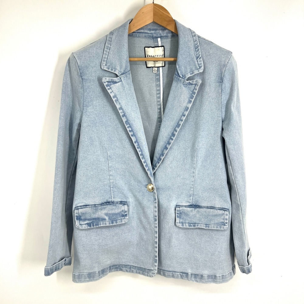 Bagatelle Collection New York Light Wash Denim Blazer Jacket Blue XL